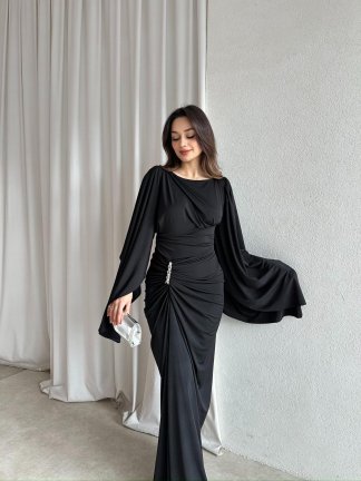 ISABEL Maxi Elbise 8755 - Siyah 