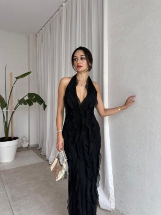 İSLAND Maxi Elbise 8141 - Siyah 