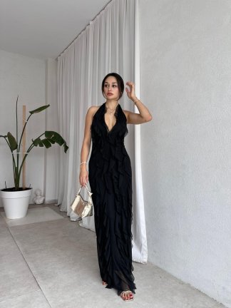 İSLAND Maxi Elbise 8141 - Siyah - 2