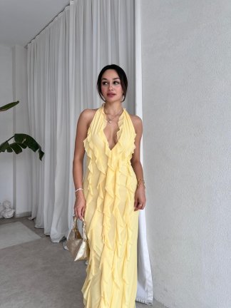 İSLAND Maxi Elbise 8141 - Sarı - 1
