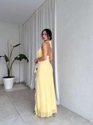 İSLAND Maxi Elbise 8141 - Sarı - 3