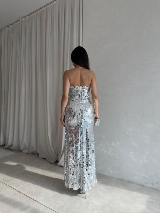 JADORE Payetli Maxi Elbise 8679 - Silver - 2
