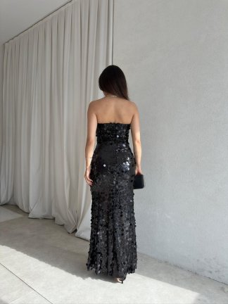 JADORE Payetli Maxi Elbise 8679 - Siyah - 4