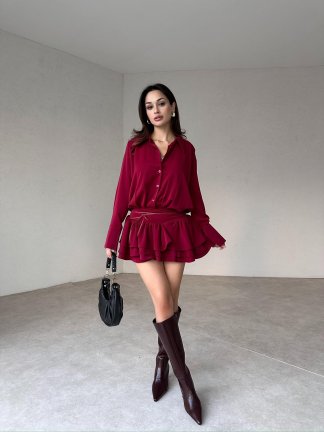 JAKA Mini Elbise 3288 - Bordo - 2