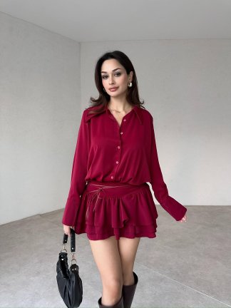 JAKA Mini Elbise 3288 - Bordo - 1