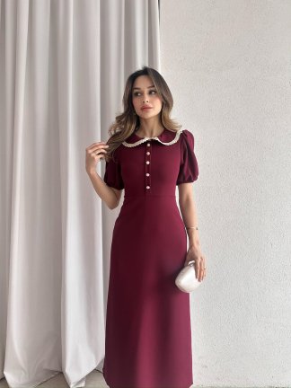 JAROSLAV Midi Elbise 2580 - Bordo - 1