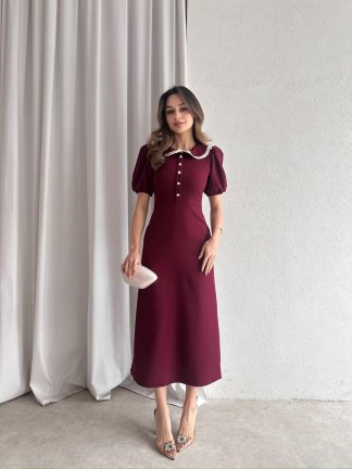 JAROSLAV Midi Elbise 2580 - Bordo - 2