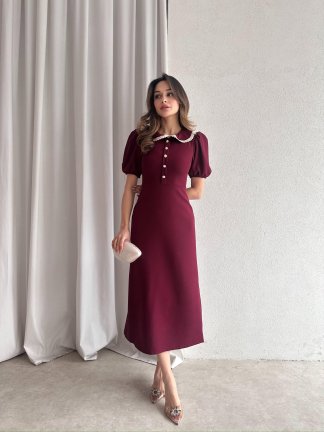 JAROSLAV Midi Elbise 2580 - Bordo - 3