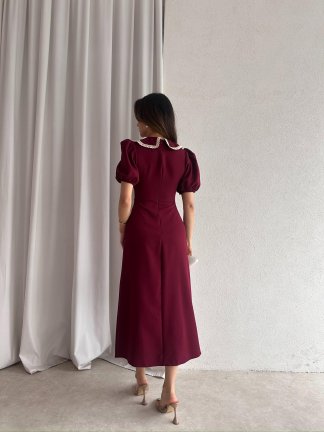 JAROSLAV Midi Elbise 2580 - Bordo - 4