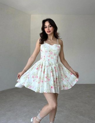 JARRET Mini Çiçekli Elbise 4509 - Sarı - 1