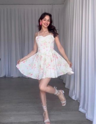 JARRET Mini Çiçekli Elbise 4509 - Sarı - 2