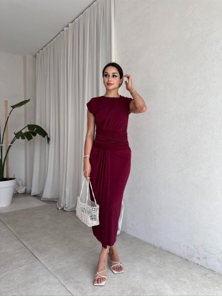 JARVİS Midi Elbise 8051 - Bordo 