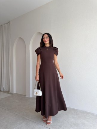JASMY Midi Elbise 1508 - Acı Kahve 