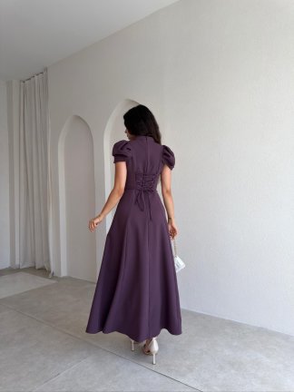 JASMY Midi Elbise 1508 - Mürdüm - 3