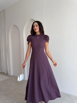 JASMY Midi Elbise 1508 - Mürdüm - 2