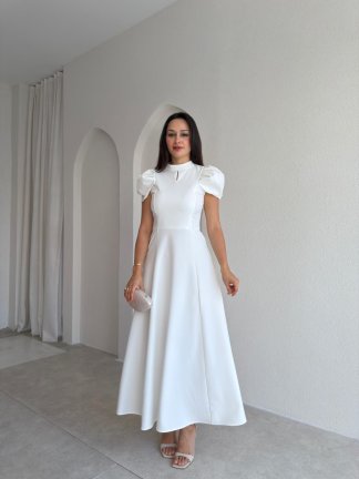 JASMY Midi Elbise 1508 - Beyaz - 1