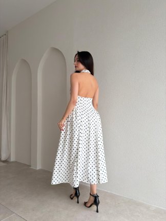 JASPER Puantiyeli Elbise 3876 - Beyaz - 3