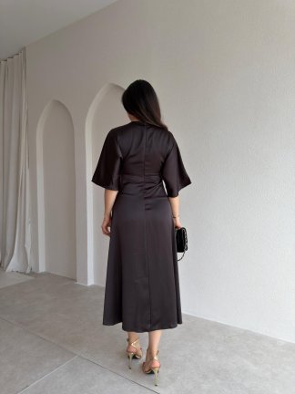 JENNER Midi Elbise 8744 - Acı Kahve - 3