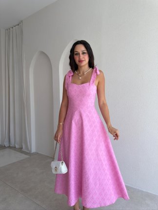 JEREMY Fisto Midi Elbise 1903 - Pembe - 2