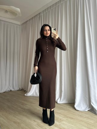  JERF Midi Elbise 8782 - Acı Kahve - 3