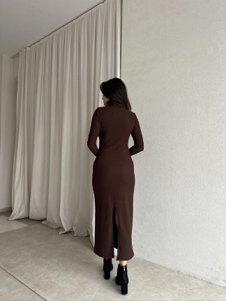  JERF Midi Elbise 8782 - Acı Kahve - 4