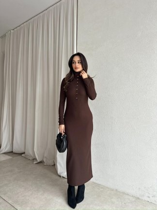  JERF Midi Elbise 8782 - Acı Kahve - 2
