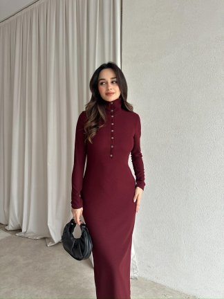 JERF Midi Elbise 8782 - Bordo - 1