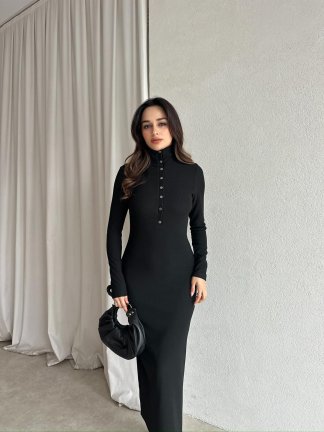  JERF Midi Elbise 8782 - Siyah 