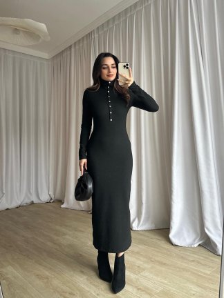  JERF Midi Elbise 8782 - Siyah - 3