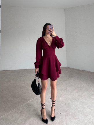 JEWEL Mini Elbise 9892 - Bordo - 3