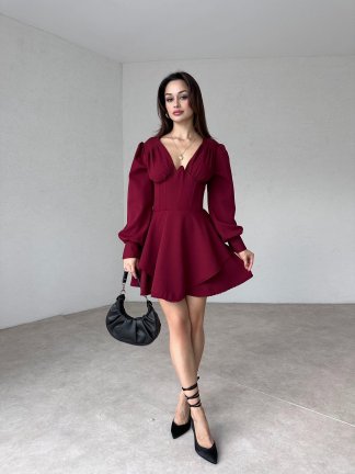 JEWEL Mini Elbise 9892 - Bordo - 2
