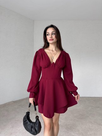 JEWEL Mini Elbise 9892 - Bordo 