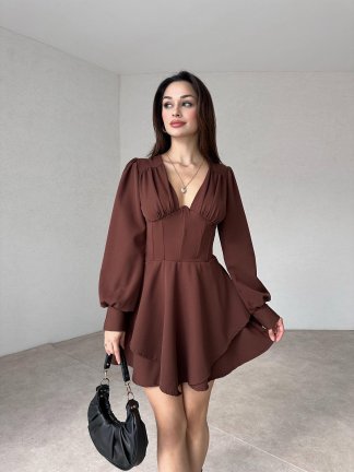 JEWEL Mini Elbise 9892 - Kahverengi 