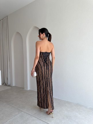 JİMMY Straplez Midi Elbise 4020 - Siyah - 2