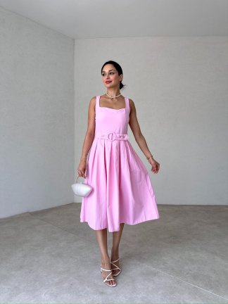 JODEN Midi Elbise 8758 - Pembe - 2