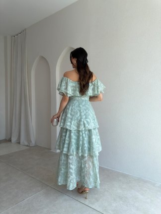 JODİE Düşük Omuzlu Maxi Elbise 8970 - Mint - 3