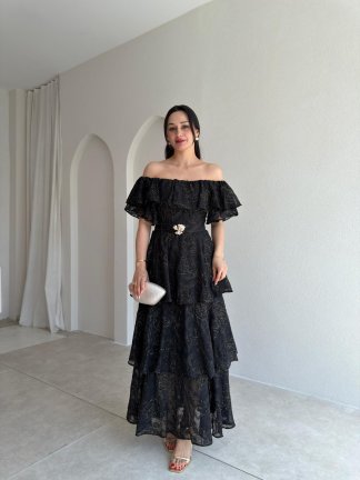 JODIE Düşük Omuzlu Elbise 8970 - Siyah - 1