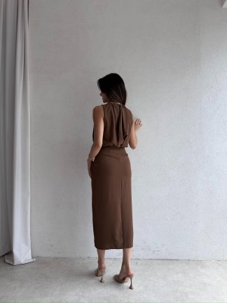 JOYAN Midi Elbise 9998 - Acı Kahve - 3