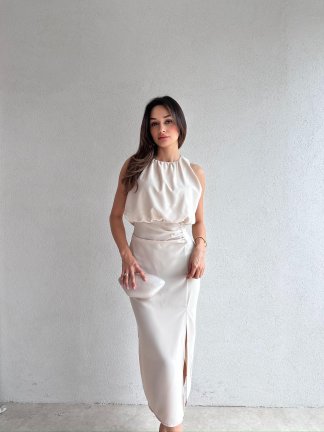 JOYAN Midi Elbise 9998 - Krem 