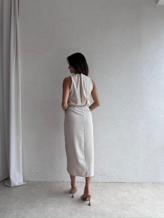 JOYAN Midi Elbise 9998 - Krem - 3