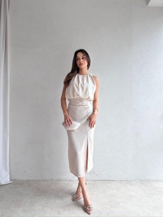 JOYAN Midi Elbise 9998 - Krem - 2