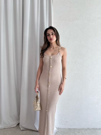 JUDİTH Maxi Elbise 5072 - Vizon - 1