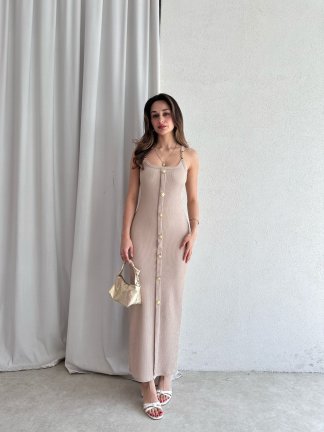 JUDİTH Maxi Elbise 5072 - Vizon - 2