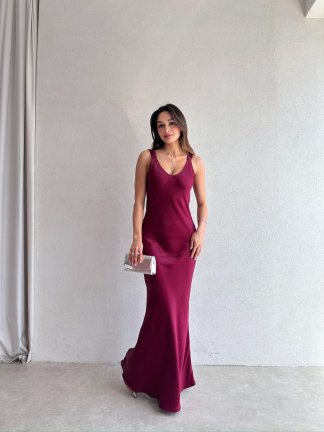 JUMP Maxi Elbise 2683 - Bordo - 2