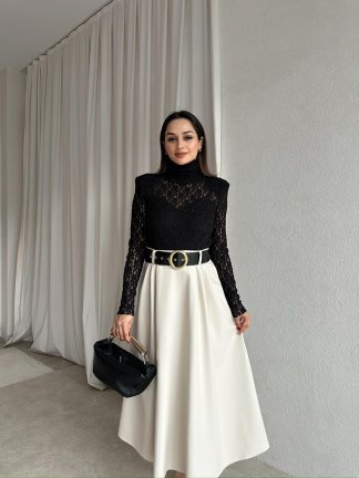 JUNA Elbise 1458 - Krem - 2