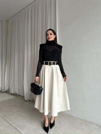 JUNA Elbise 1458 - Krem - 1