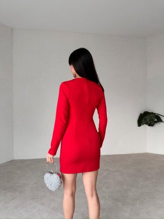 Kalp Dekolteli Mini CARPEN Elbise 4012 - Kırmızı - 5