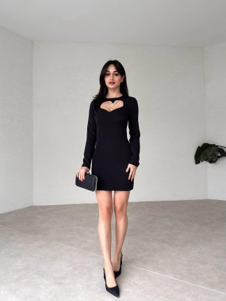 Kalp Dekolteli Mini CARPEN Elbise 4012 - Siyah - 2