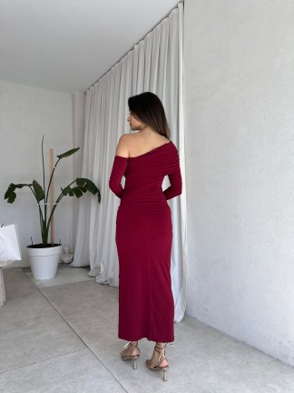KANTE Maxi Elbise 8207 - Bordo - 3