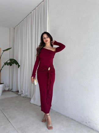 KANTE Maxi Elbise 8207 - Bordo - 2